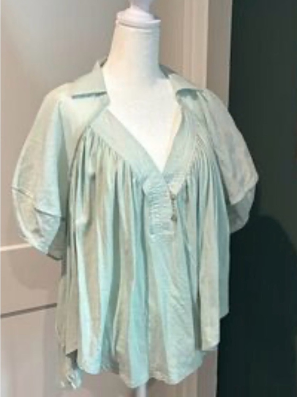 Free People NWOT Light Green V-Neck Puff Sleeve Women’s Top
